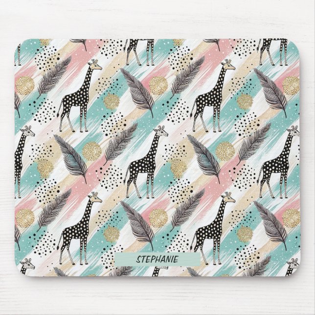 Whimsical Giraffe Polka Dot Pattern – Pastel Mouse Mat (Front)
