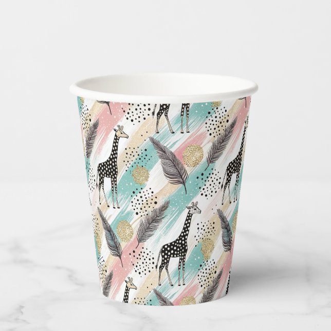 Whimsical Giraffe Polka Dot Pattern – Pastel Paper Cups (Front)