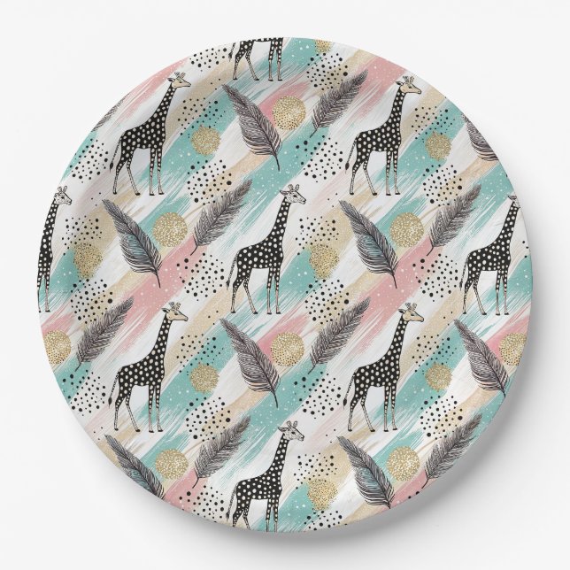 Whimsical Giraffe Polka Dot Pattern – Pastel Paper Plate (Front)