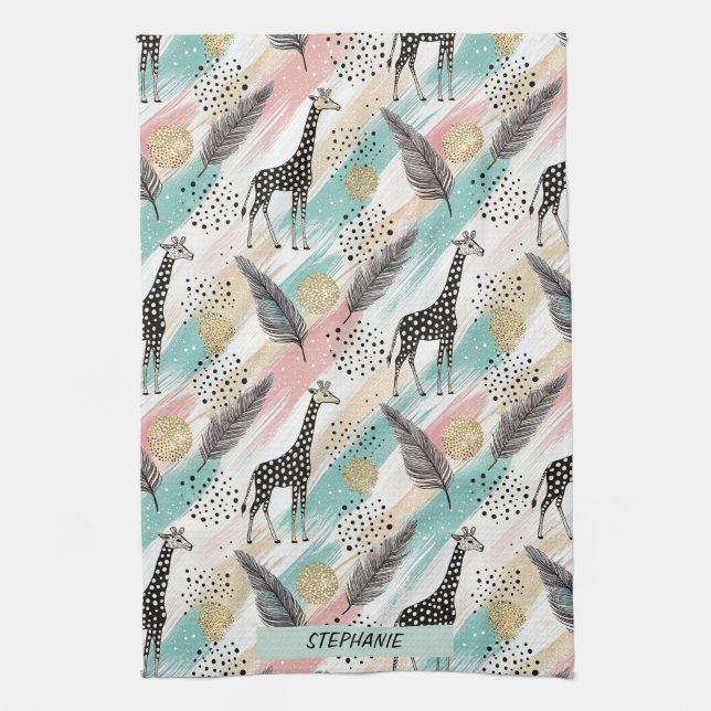 Whimsical Giraffe Polka Dot Pattern – Pastel Tea Towel (Vertical)