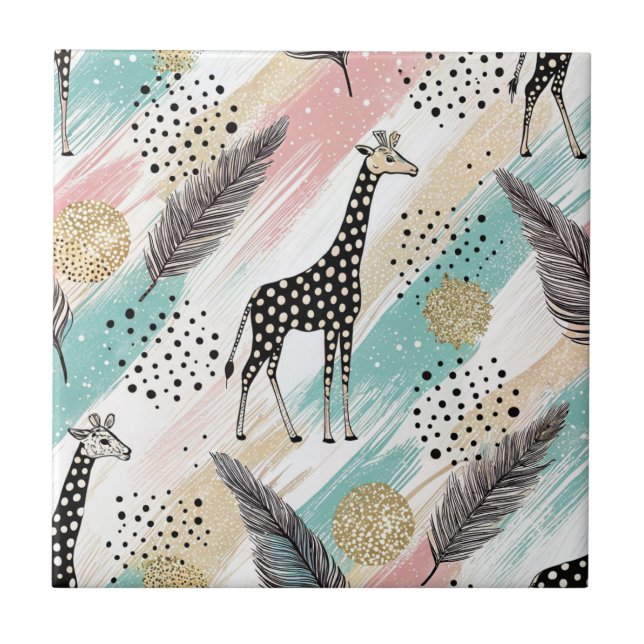 Whimsical Giraffe Polka Dot Pattern – Pastel Tile (Front)
