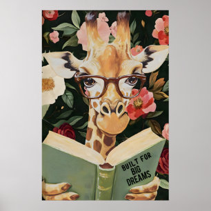 Whimsical Giraffe Reading Book Art Print