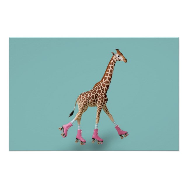 Whimsical Giraffe Roller Skating Poster (Front)