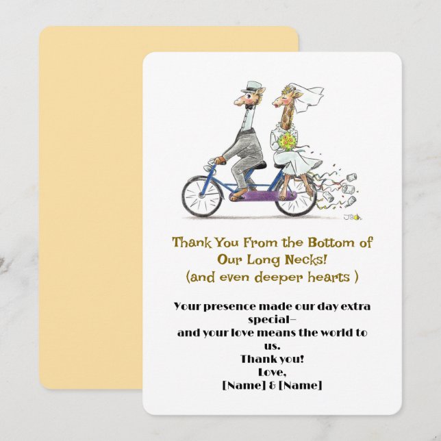 Whimsical Giraffe Wedding Thank You Card (Front/Back)