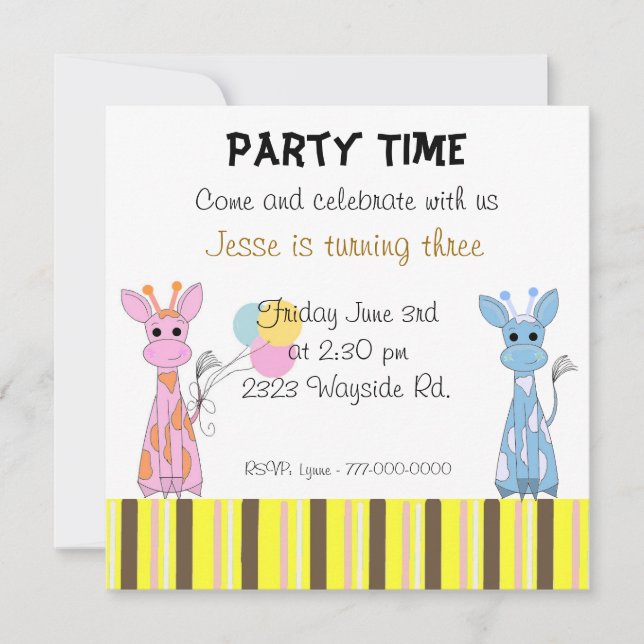 Whimsical Giraffes Birthday Party Invitation (Front)