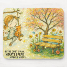 Whimsical Girl and Orange Cat Garden Mousepad