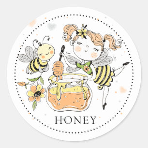 Whimsical Girl bee honey Jar Label