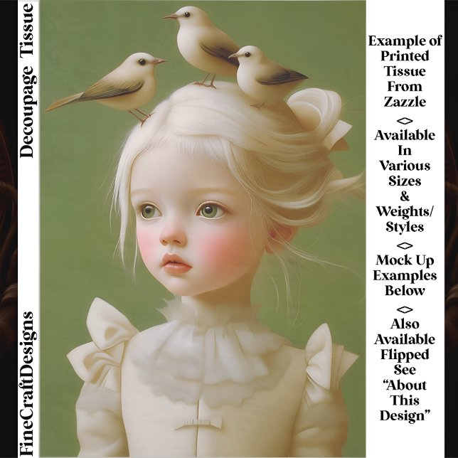 Whimsical Girl, Birds In Her Hair EV9LZ Decoupage Tissue Paper (Creator Uploaded)