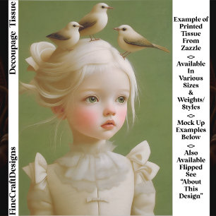 Whimsical Girl, Birds In Her Hair EV9RZ Decoupage Tissue Paper