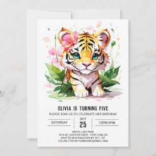 Whimsical Girl Custom Tiger Birthday Invitation