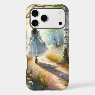 Whimsical Girl Dancing Through Birch Forest