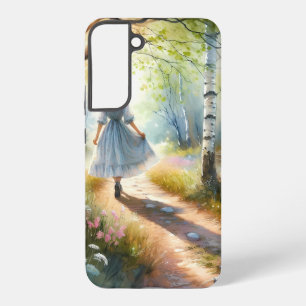Whimsical Girl Dancing Through Birch Forest Samsung Galaxy Case