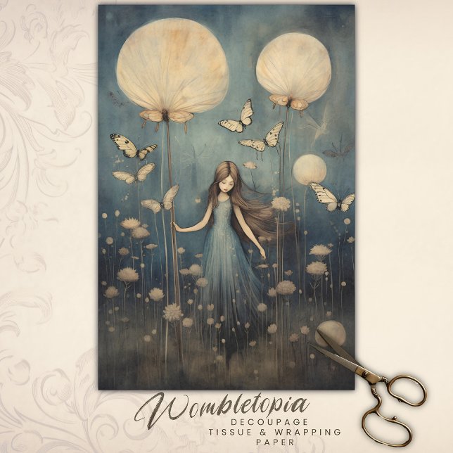 Whimsical Girl Dandelion and Butterfly Decoupage Tissue Paper (Creator Uploaded)