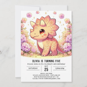Whimsical Girl Dinosaur Digital Birthday  Invitation