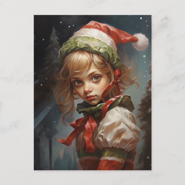 Whimsical Girl Elf Holiday Postcard (Front)