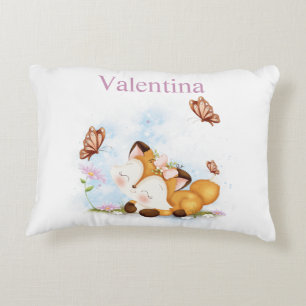 Whimsical Girl Fox & Butterfly Pillow Custom Name