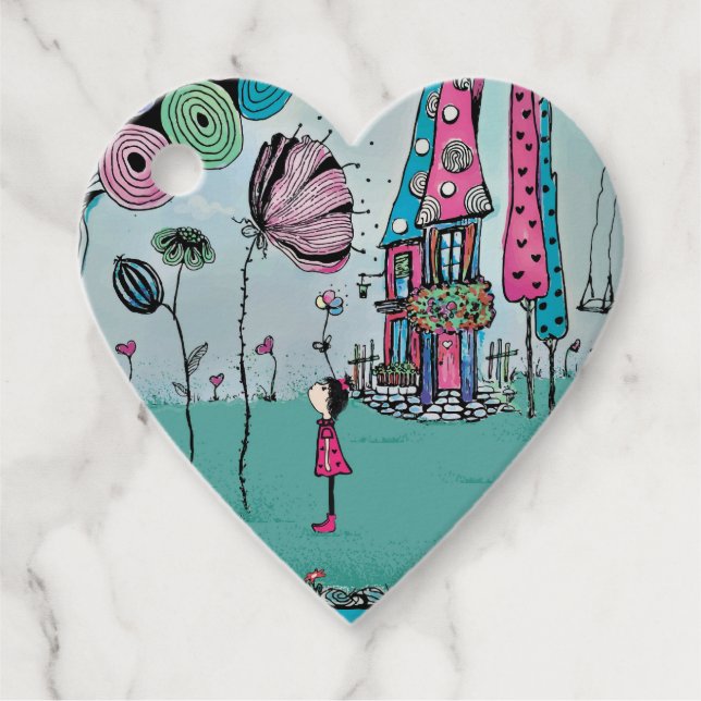 Whimsical Girl Heart Favour Tags (Front)
