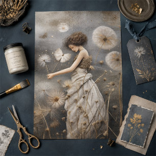Whimsical Girl In A Field Of Dandelions Decoupage Tissue Paper
