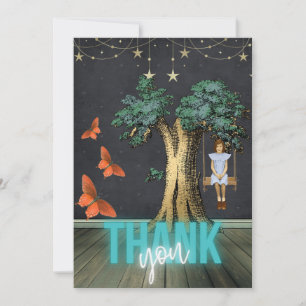 Whimsical Girl In Swing Surreal Thank You Card