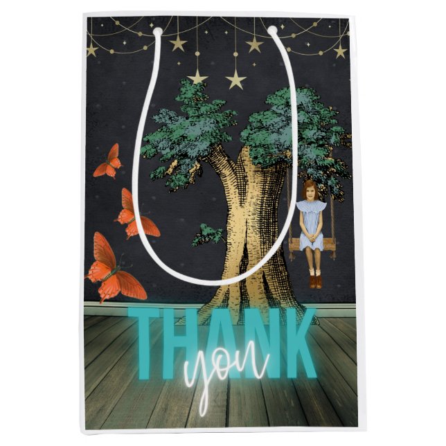 Whimsical Girl In Swing Surreal Thank You   Medium Gift Bag (Front)