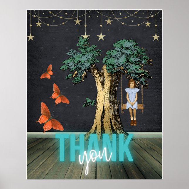 Whimsical Girl In Swing Surreal Thank You  Poster (Front)
