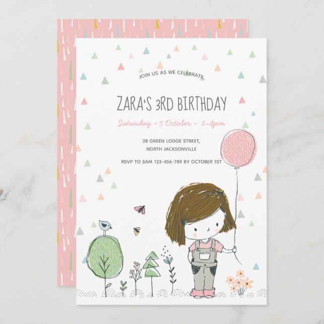 Whimsical Girl Kids Toddlers Birthday Invitation (Front/Back)