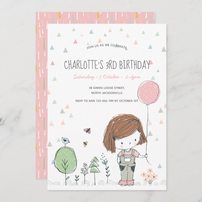 Whimsical Girl Kids Toddlers Birthday Invitation (Front/Back)