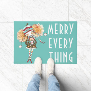 Whimsical Girl Merry Everything  Christmas  Doormat