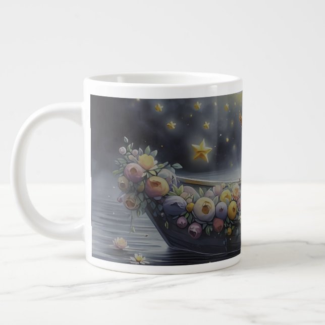 Whimsical Girl Moon Dream Fantasy Scene Large Coffee Mug (Left)