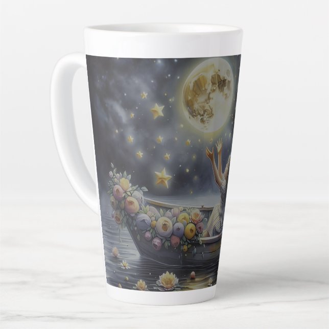 Whimsical Girl Moon Dream Fantasy Scene Latte Mug (Left Angle)