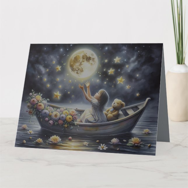 Whimsical Girl Moon Dream Fantasy Scene Thank You Card (Front)