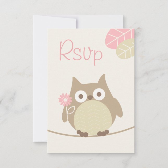 Whimsical Girl Owl Baby Shower Rsvp Card (Front)