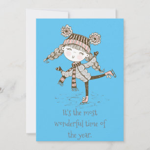 Whimsical Girl Skating Holiday Card