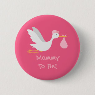 Whimsical Girl Stork Baby Shower 6 Cm Round Badge