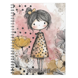 Whimsical Girl Watercolor with Floral Accents (10) Notebook