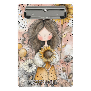 Whimsical Girl Watercolor with Floral Accents (11) Mini Clipboard