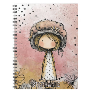 Whimsical Girl Watercolor with Floral Accents (7) Notebook