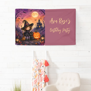 Whimsical Girl Witch Halloween Birthday Party Banner