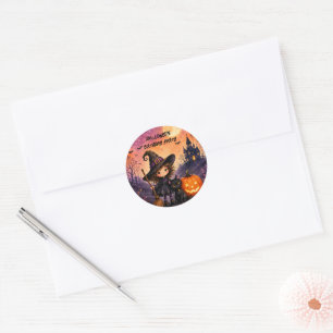 Whimsical Girl Witch Halloween Birthday Party Classic Round Sticker