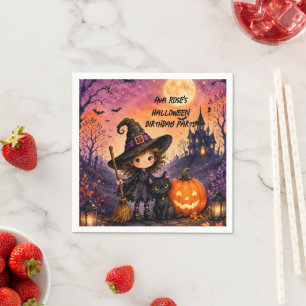Whimsical Girl Witch Halloween Birthday Party Napkin