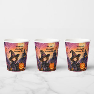 Whimsical Girl Witch Halloween Birthday Party Paper Cups