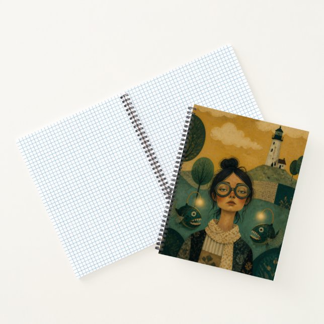 Whimsical Girl with Anglerfish Notebook (Inside)