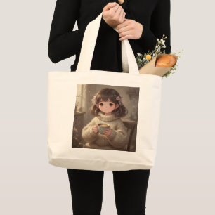 Whimsical Girl with Coffee Tote Bag