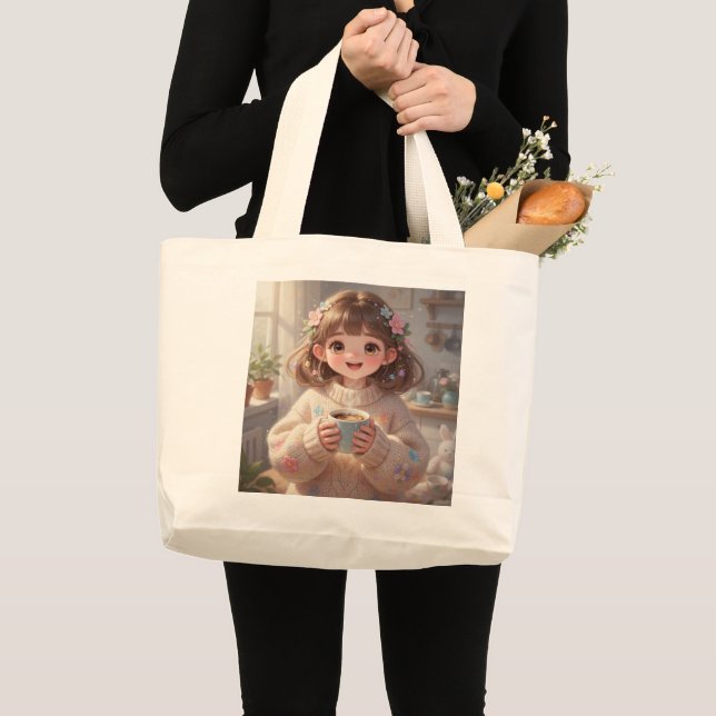 Whimsical Girl with Coffee Tote Bag (Front (Product))