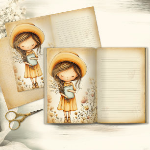 Whimsical Girl with Hat Vintage Junk Journal Page