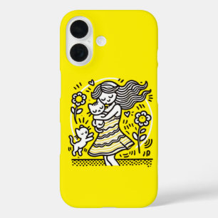 Whimsical Girl with Kitten iPhone 16 Case