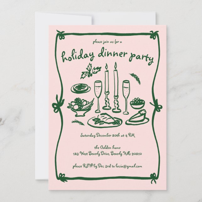 Whimsical Girly Christmas Holiday Dinner Party Invitation (Front)