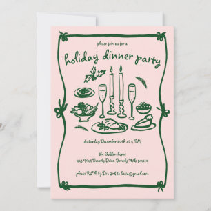 Whimsical Girly Christmas Holiday Dinner Party Invitation