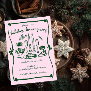 Whimsical Girly Christmas Holiday Dinner Party Invitation