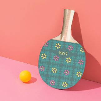 whimsical girly daisie pattern tennis sport design ping pong paddle